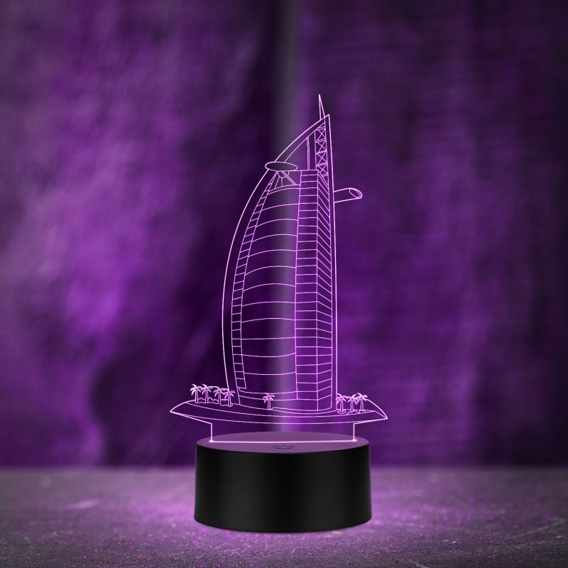 3D Illusion Burj-al-arab Led Night Lamp Multicolored Light Gift for Birthday